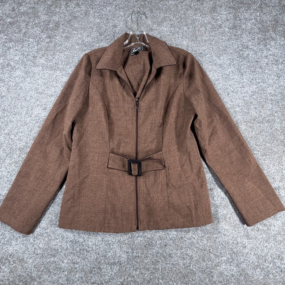 Sweet Suit Jacket Womens 10 Brown Long Sleeve Belt Detail Workwear Zip Front